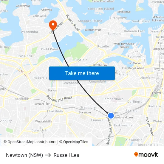 Newtown (NSW) to Russell Lea map