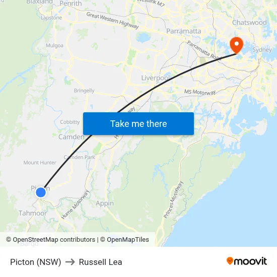 Picton (NSW) to Russell Lea map