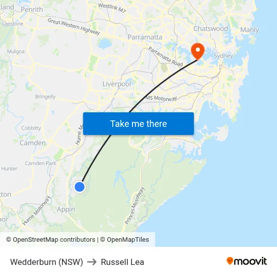 Wedderburn (NSW) to Russell Lea map