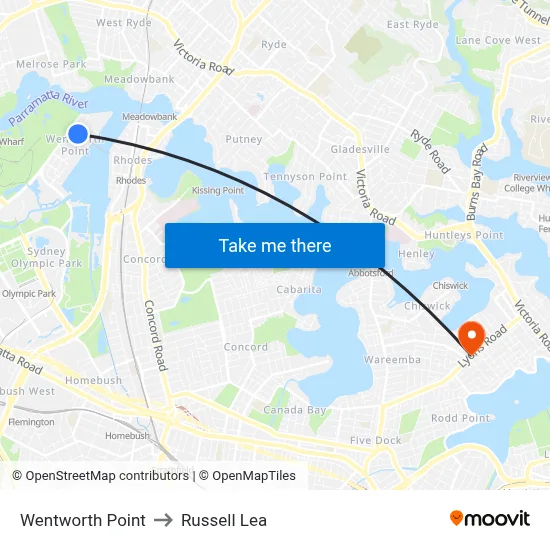 Wentworth Point to Russell Lea map
