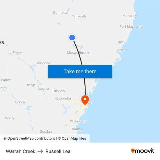 Warrah Creek to Russell Lea map