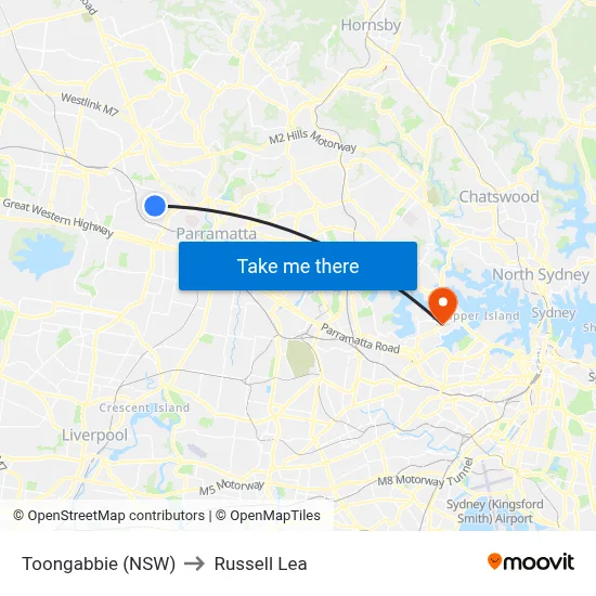 Toongabbie (NSW) to Russell Lea map
