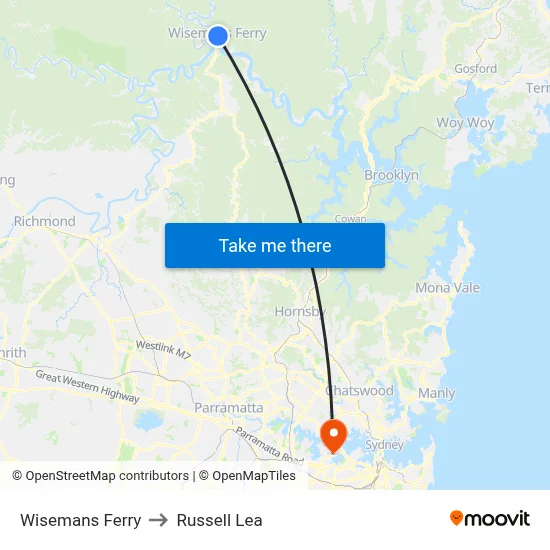 Wisemans Ferry to Russell Lea map
