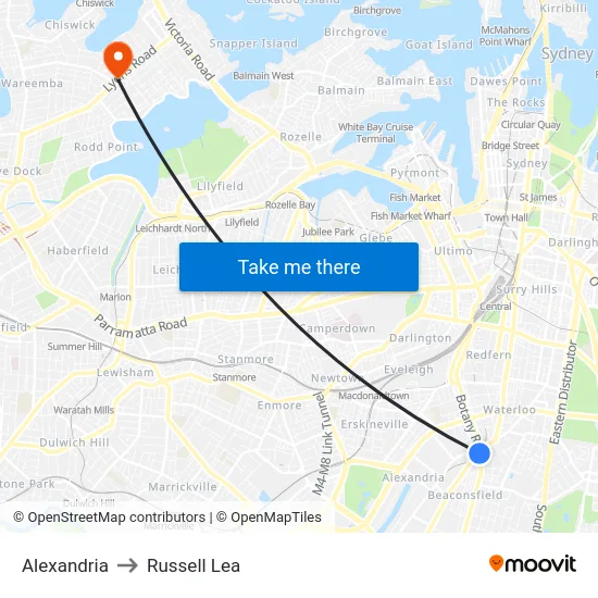 Alexandria to Russell Lea map