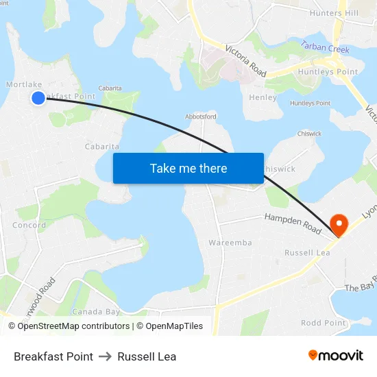 Breakfast Point to Russell Lea map