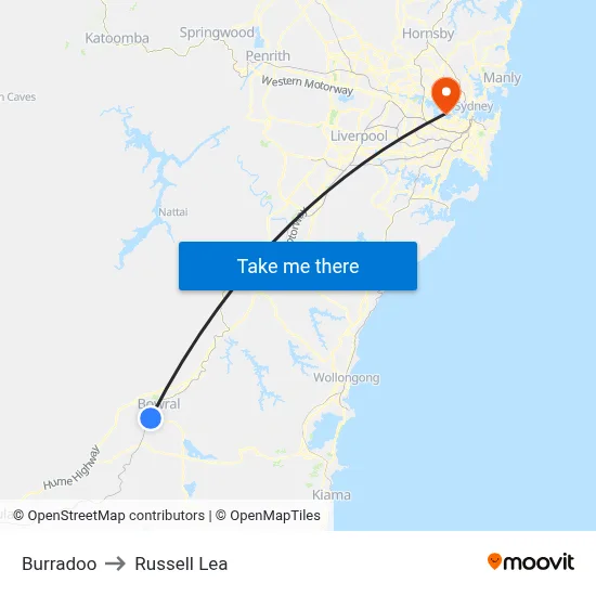 Burradoo to Russell Lea map