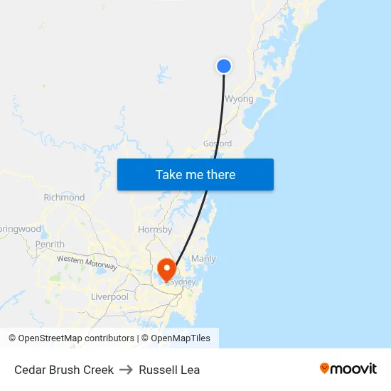Cedar Brush Creek to Russell Lea map
