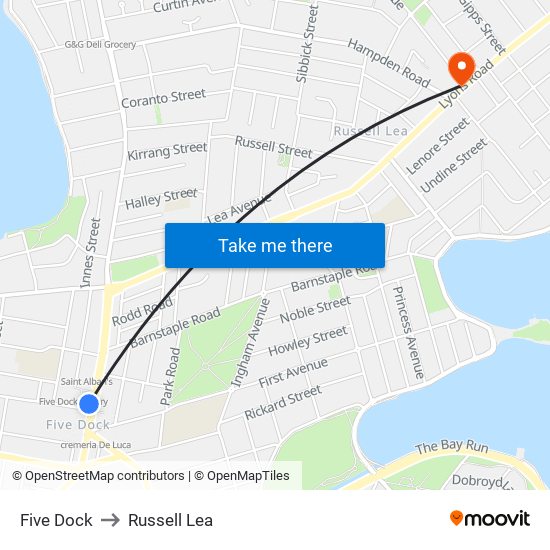 Five Dock to Russell Lea map