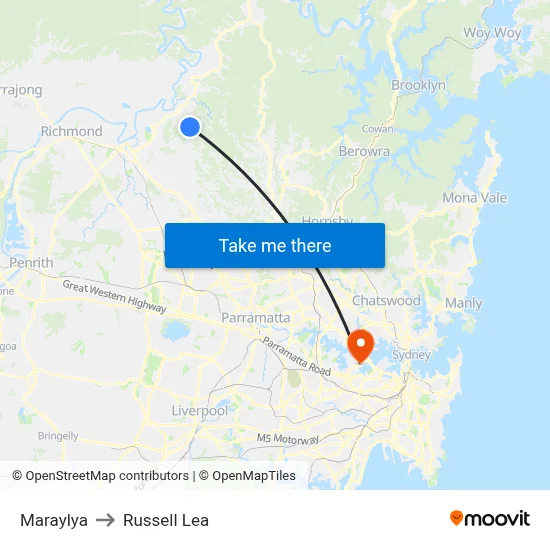 Maraylya to Russell Lea map