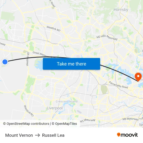 Mount Vernon to Russell Lea map