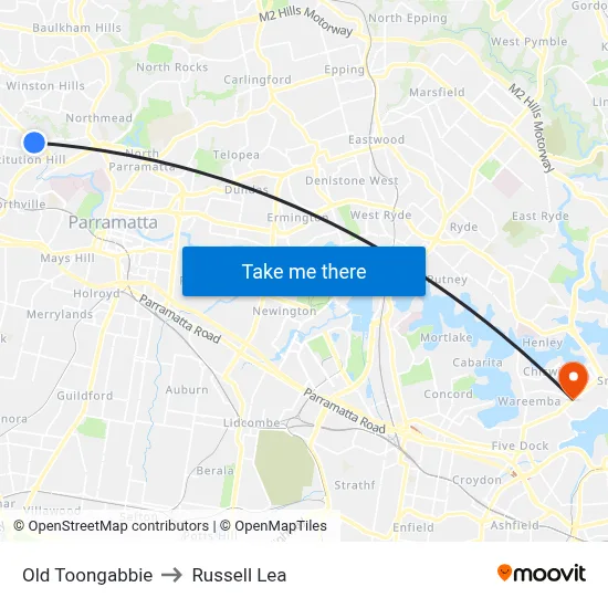 Old Toongabbie to Russell Lea map