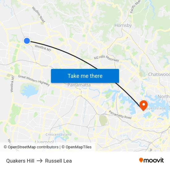 Quakers Hill to Russell Lea map
