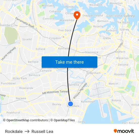Rockdale to Russell Lea map