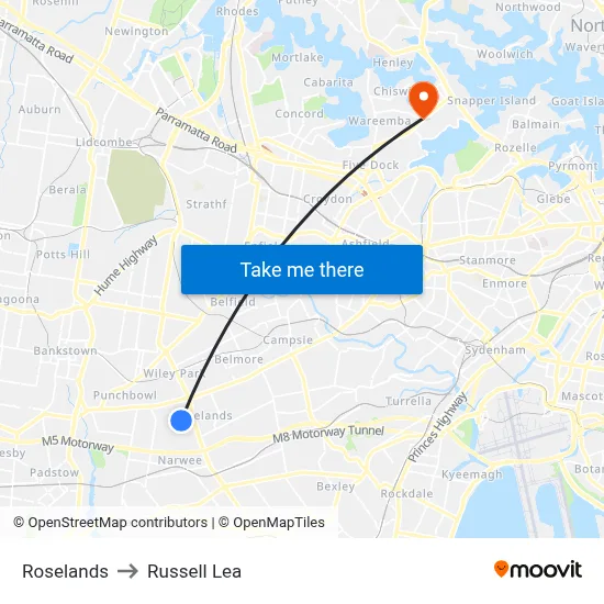 Roselands to Russell Lea map