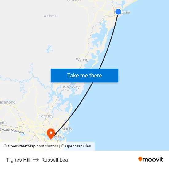 Tighes Hill to Russell Lea map