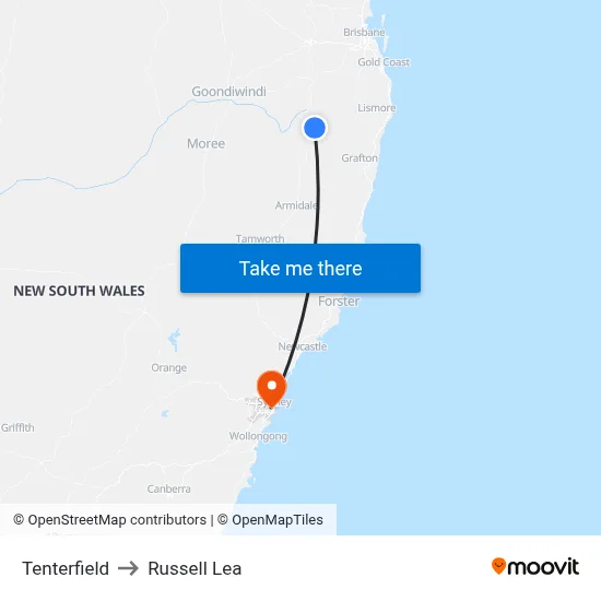 Tenterfield to Russell Lea map