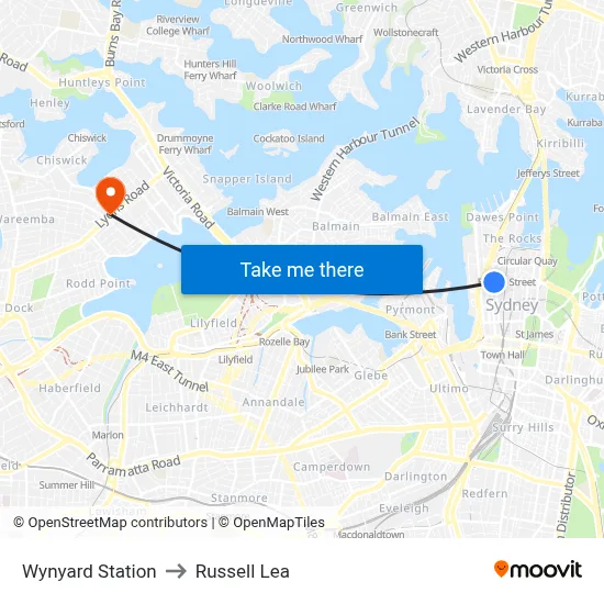 Wynyard Station to Russell Lea map