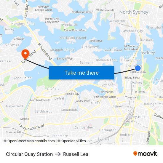 Circular Quay Station to Russell Lea map