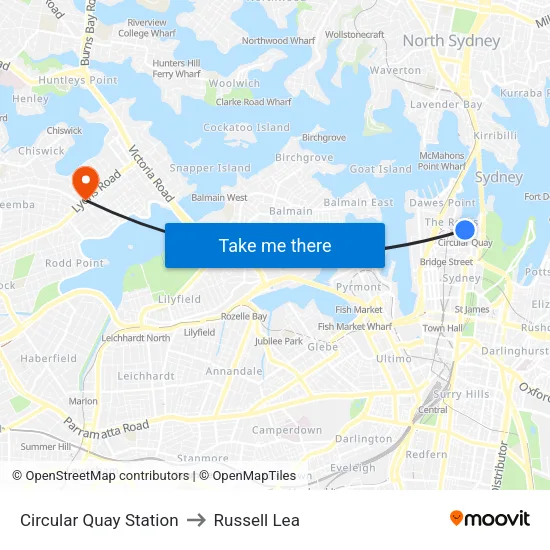 Circular Quay Station to Russell Lea map