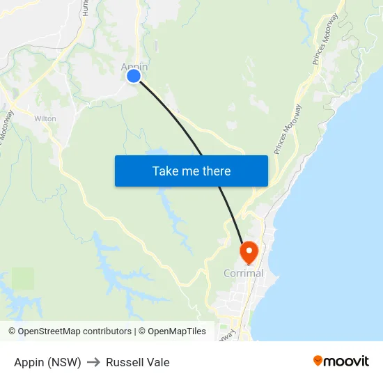 Appin (NSW) to Russell Vale map