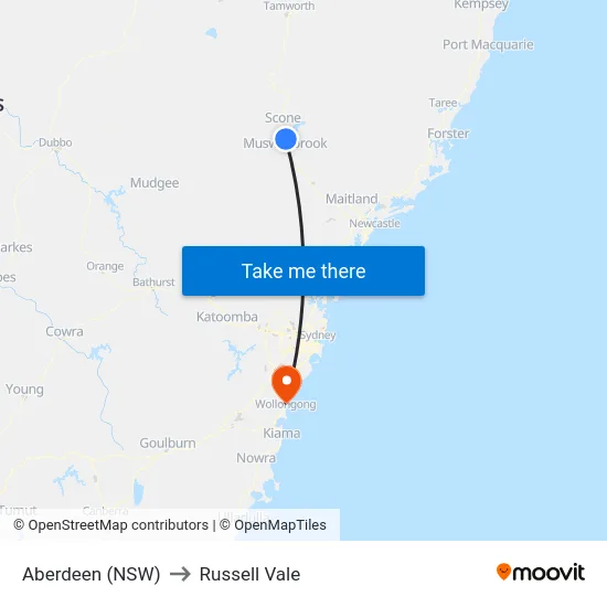Aberdeen (NSW) to Russell Vale map
