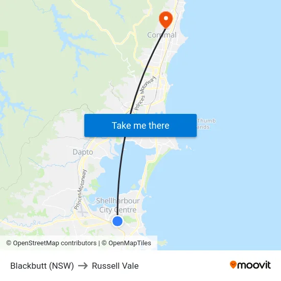 Blackbutt (NSW) to Russell Vale map