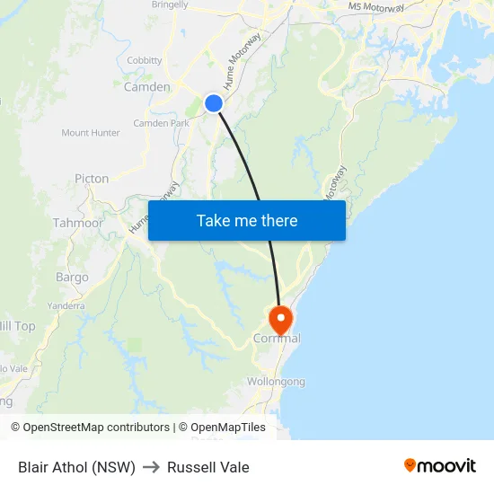 Blair Athol (NSW) to Russell Vale map