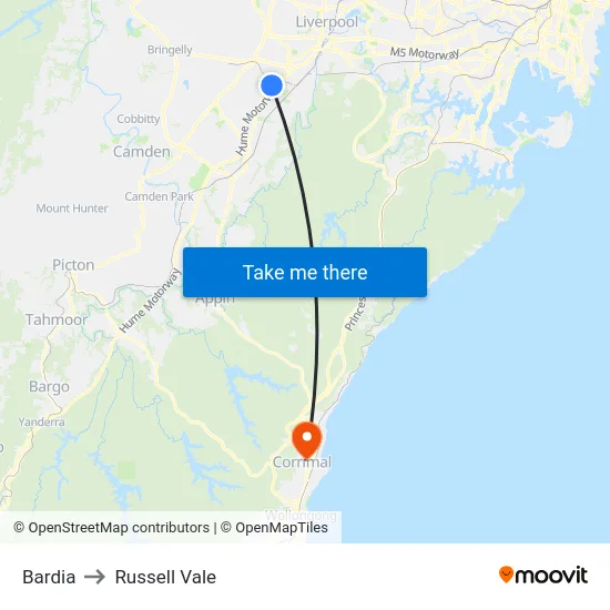 Bardia to Russell Vale map