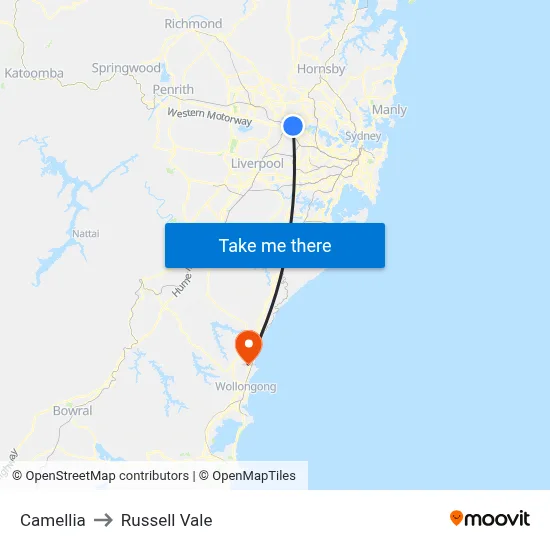 Camellia to Russell Vale map