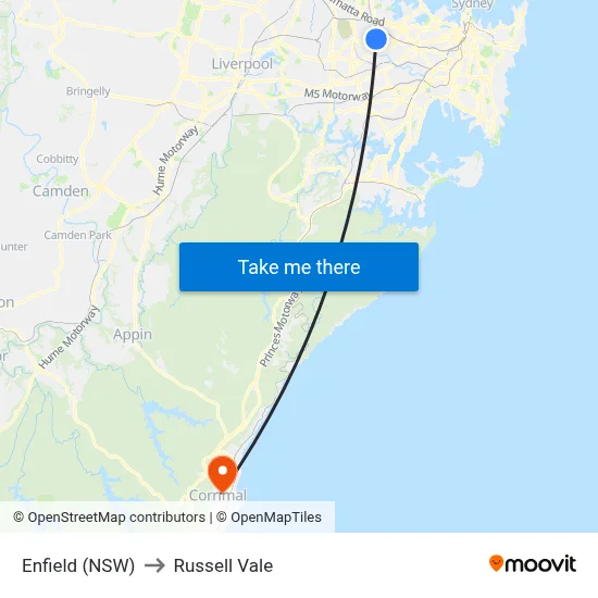 Enfield (NSW) to Russell Vale map