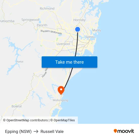Epping (NSW) to Russell Vale map