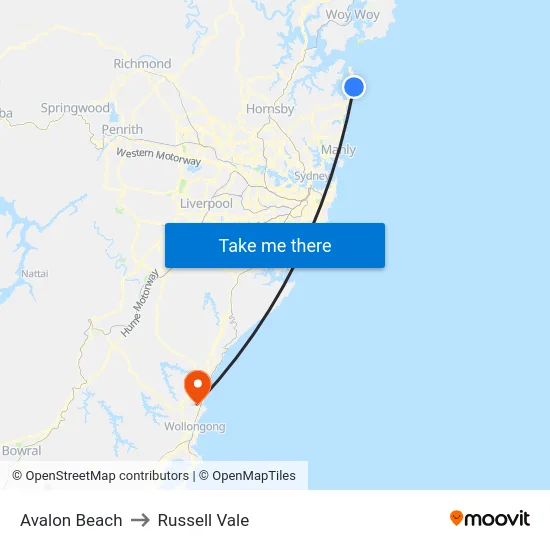 Avalon Beach to Russell Vale map