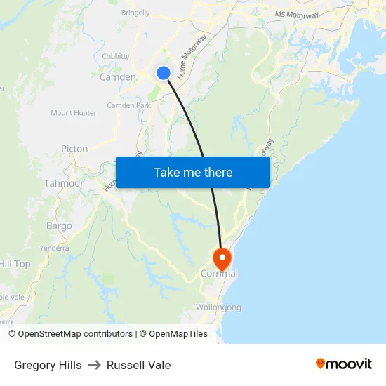 Gregory Hills to Russell Vale map