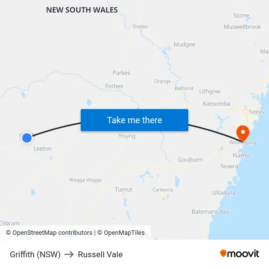 Griffith (NSW) to Russell Vale map