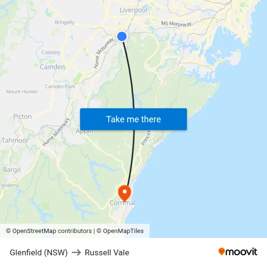 Glenfield (NSW) to Russell Vale map
