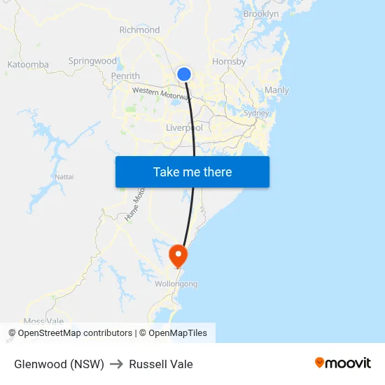 Glenwood (NSW) to Russell Vale map