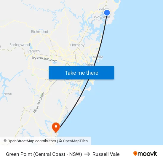 Green Point (Central Coast - NSW) to Russell Vale map
