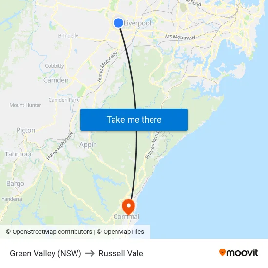 Green Valley (NSW) to Russell Vale map
