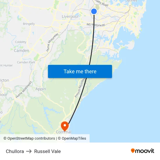 Chullora to Russell Vale map
