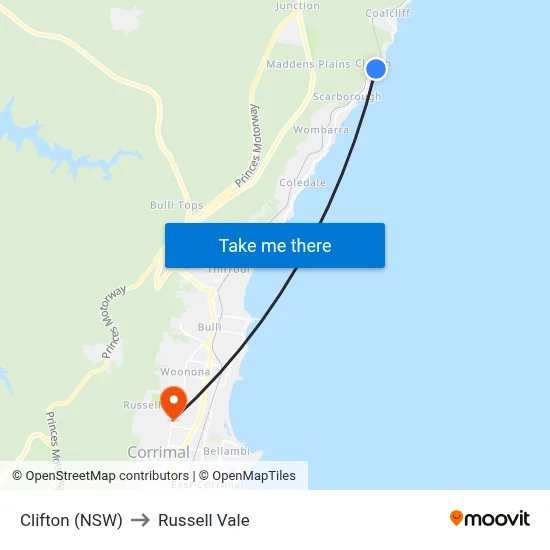 Clifton (NSW) to Russell Vale map