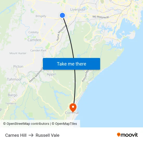 Carnes Hill to Russell Vale map