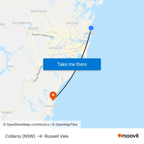 Collaroy (NSW) to Russell Vale map