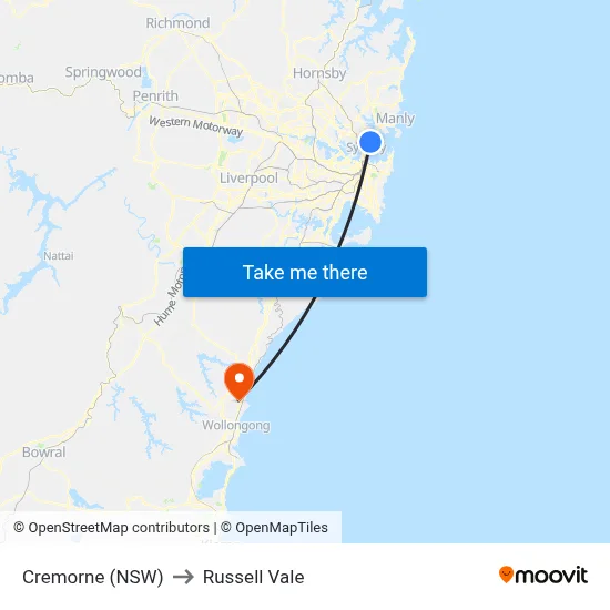 Cremorne (NSW) to Russell Vale map