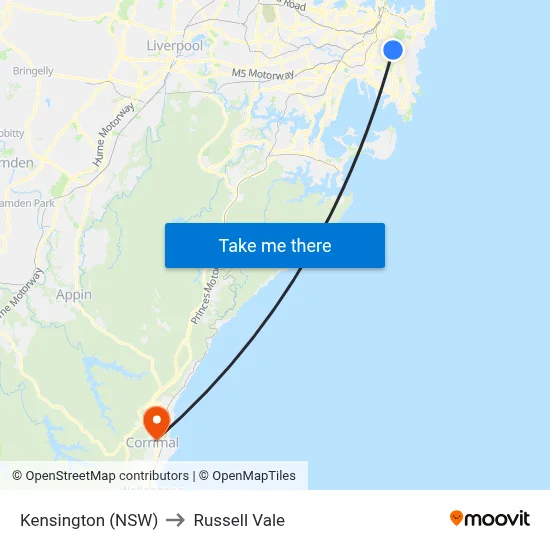 Kensington (NSW) to Russell Vale map
