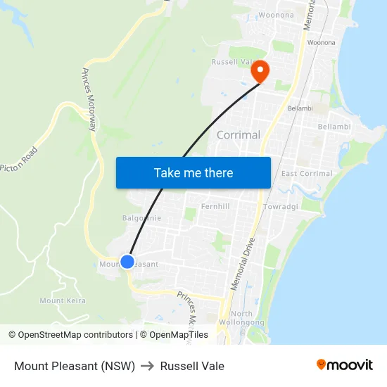Mount Pleasant (NSW) to Russell Vale map