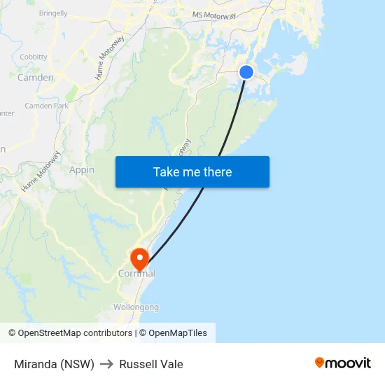 Miranda (NSW) to Russell Vale map