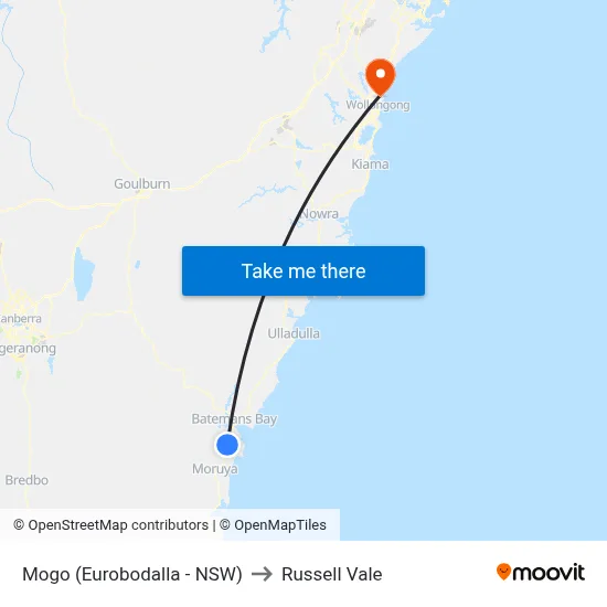 Mogo (Eurobodalla - NSW) to Russell Vale map