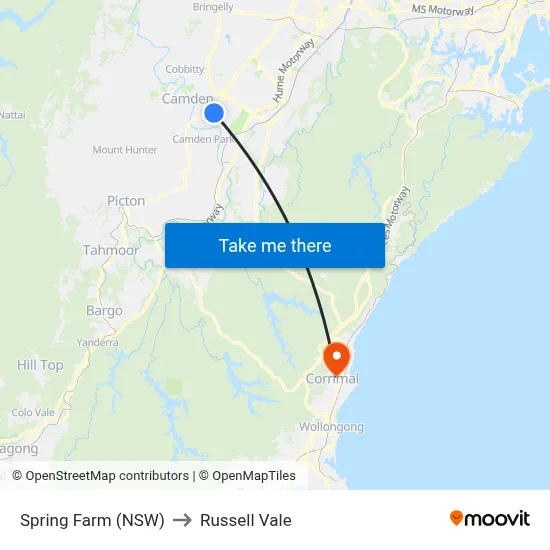 Spring Farm (NSW) to Russell Vale map