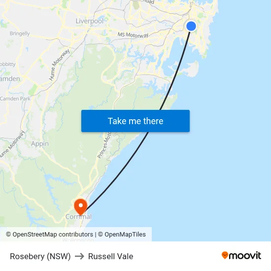 Rosebery (NSW) to Russell Vale map
