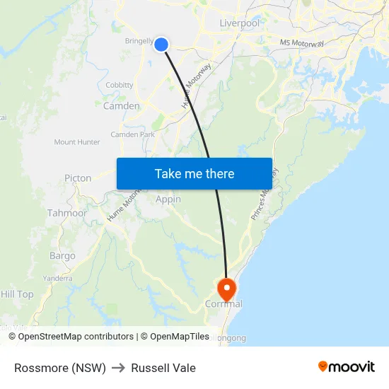 Rossmore (NSW) to Russell Vale map